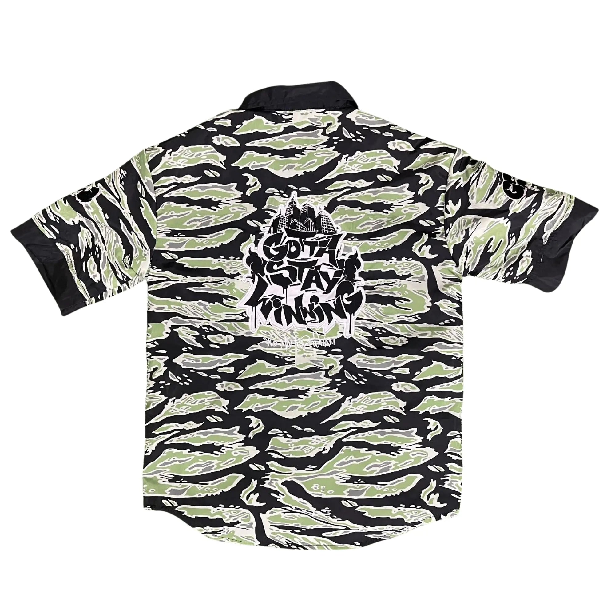 GSW Camouflage Button‑Up Shirt &amp; Shorts Set