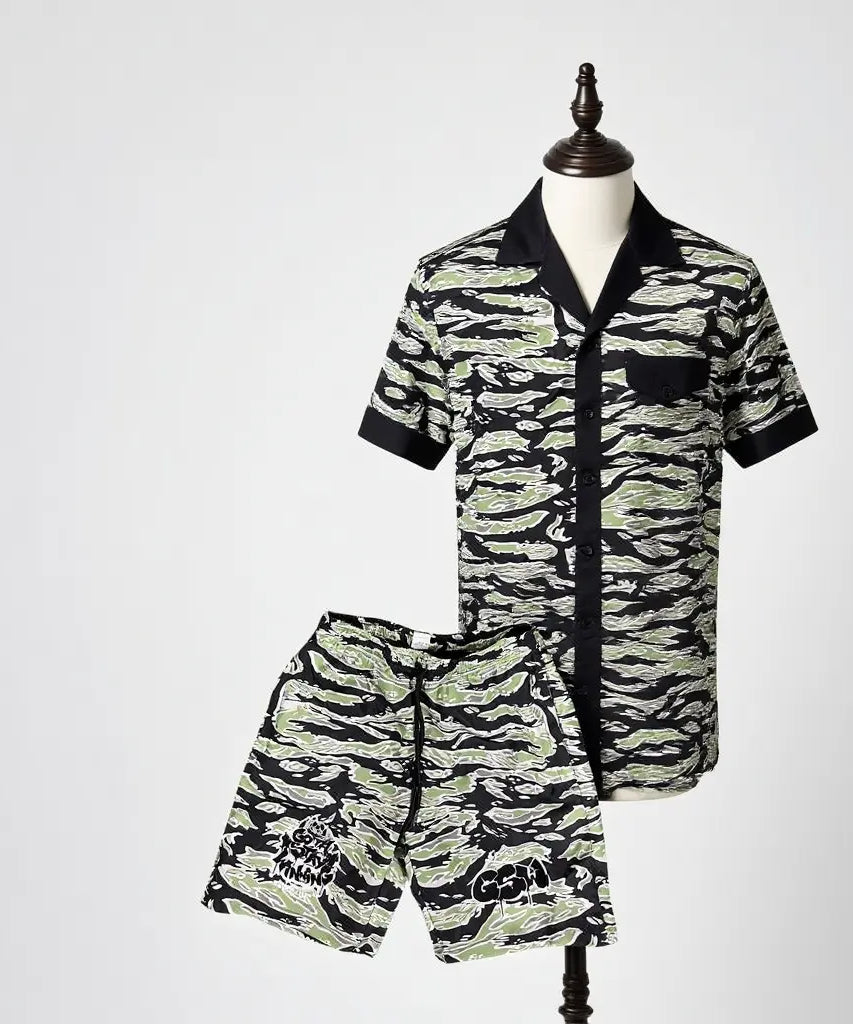 GSW Camouflage Button‑Up Shirt &amp; Shorts Set