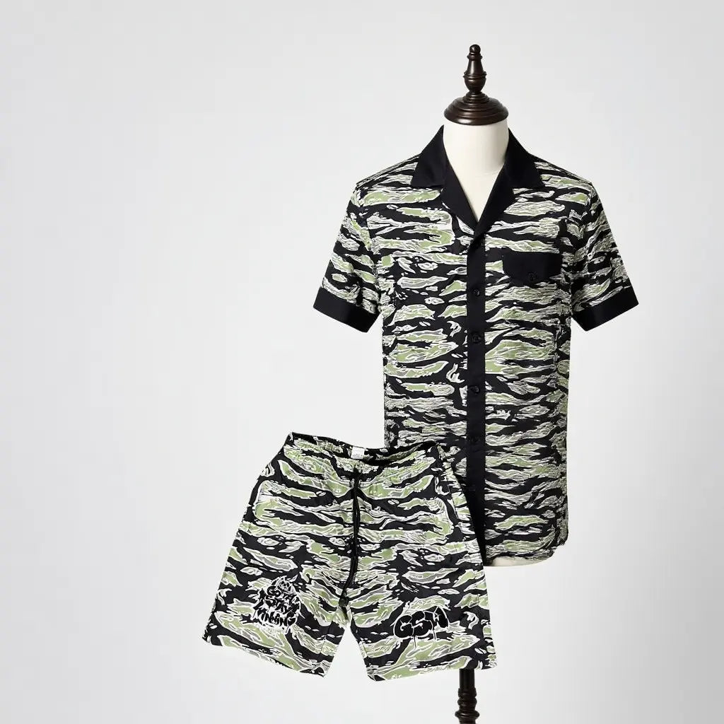 GSW Camouflage Button‑Up Shirt &amp; Shorts Set