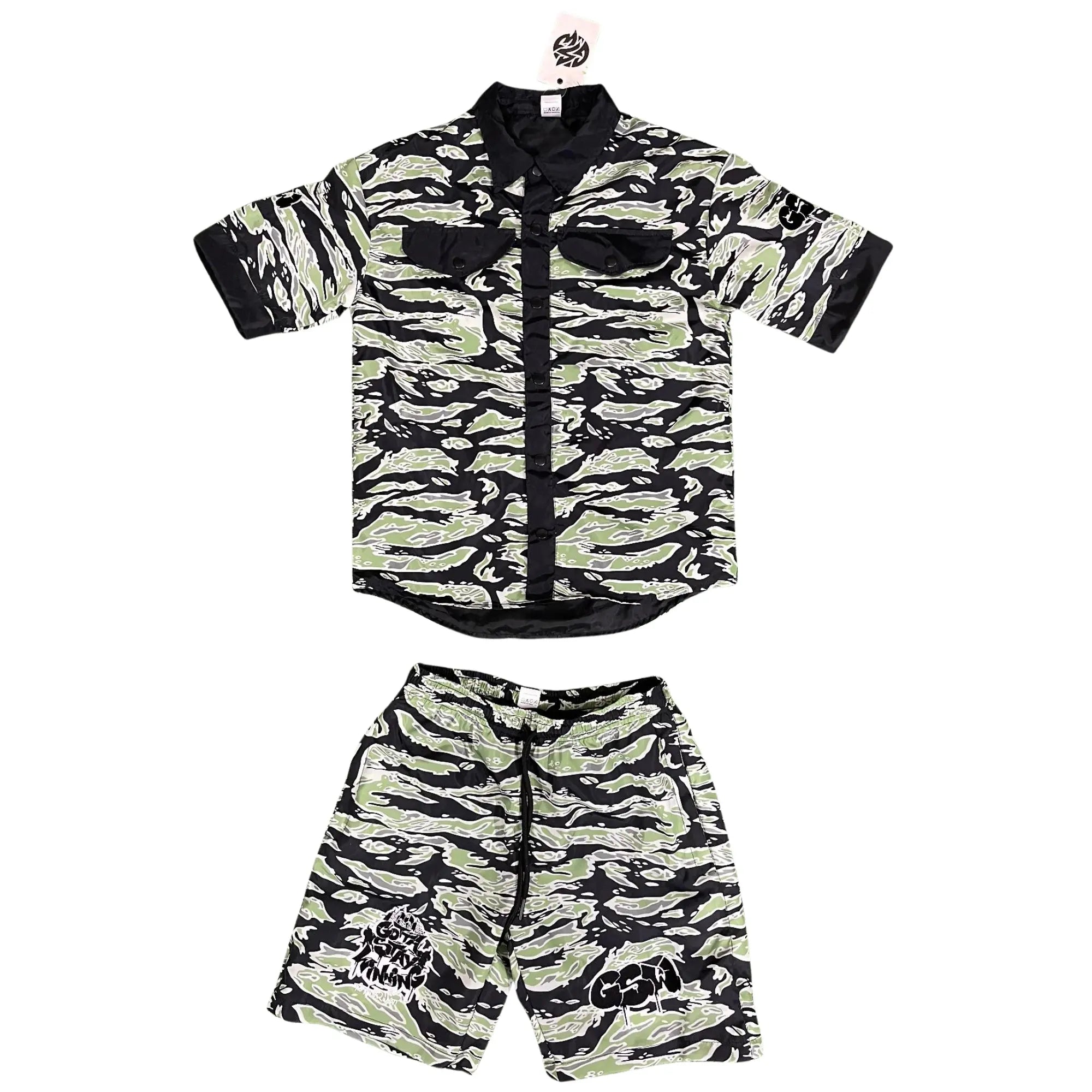 GSW Camouflage Button‑Up Shirt &amp; Shorts Set