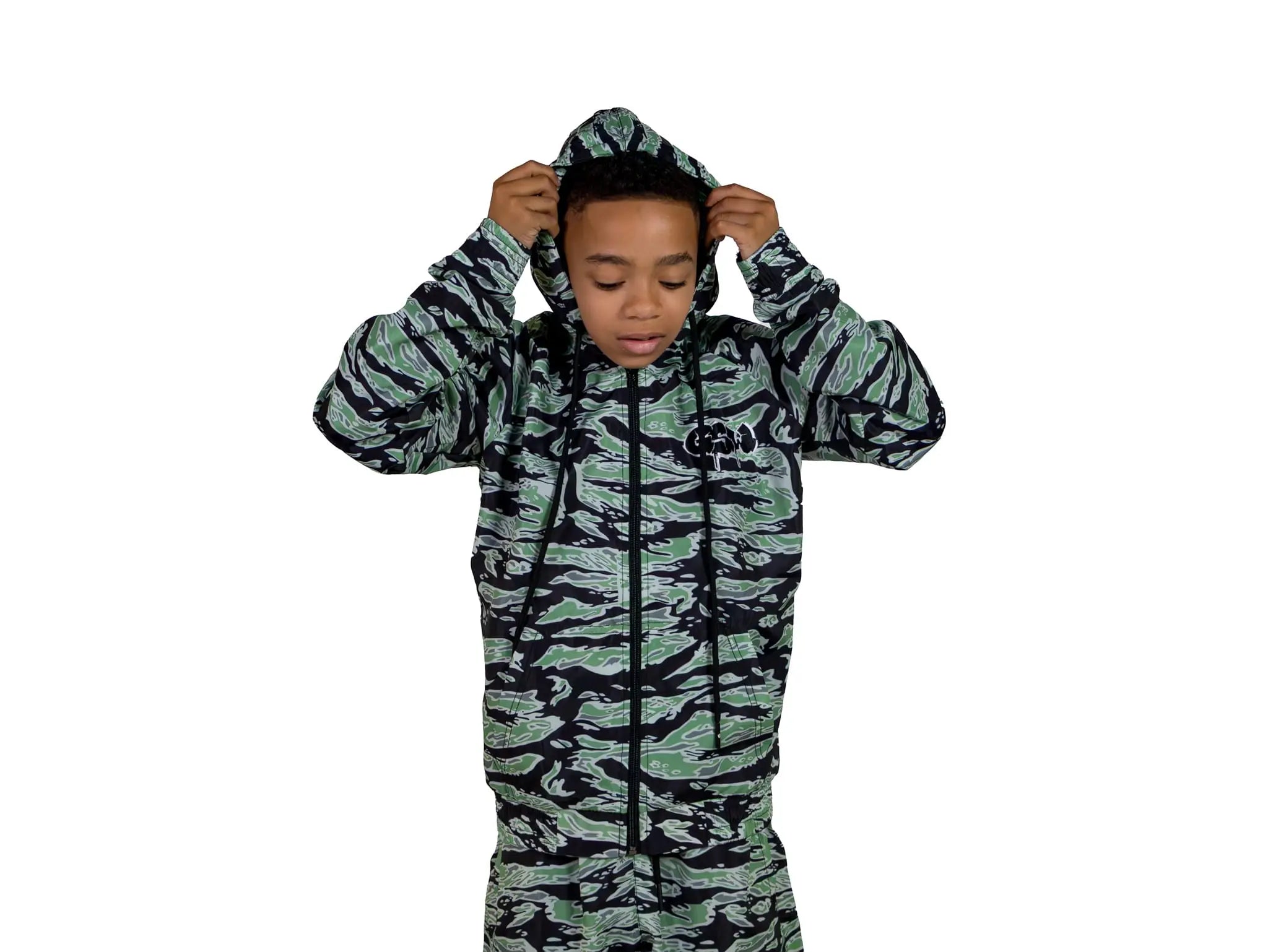 GSW Camouflage Button‑Up Shirt Shorts Set