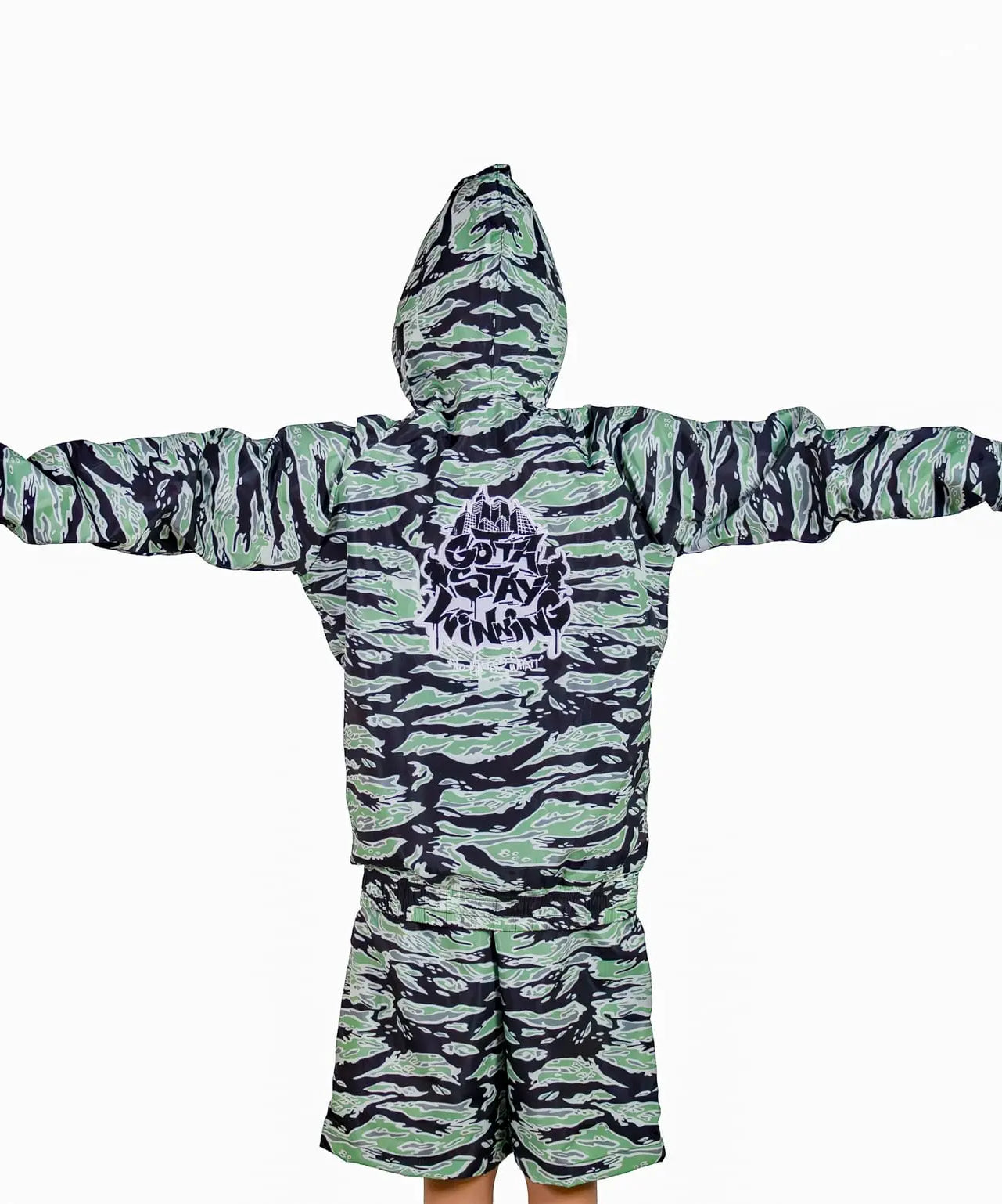 GSW Camouflage Button‑Up Shirt Shorts Set