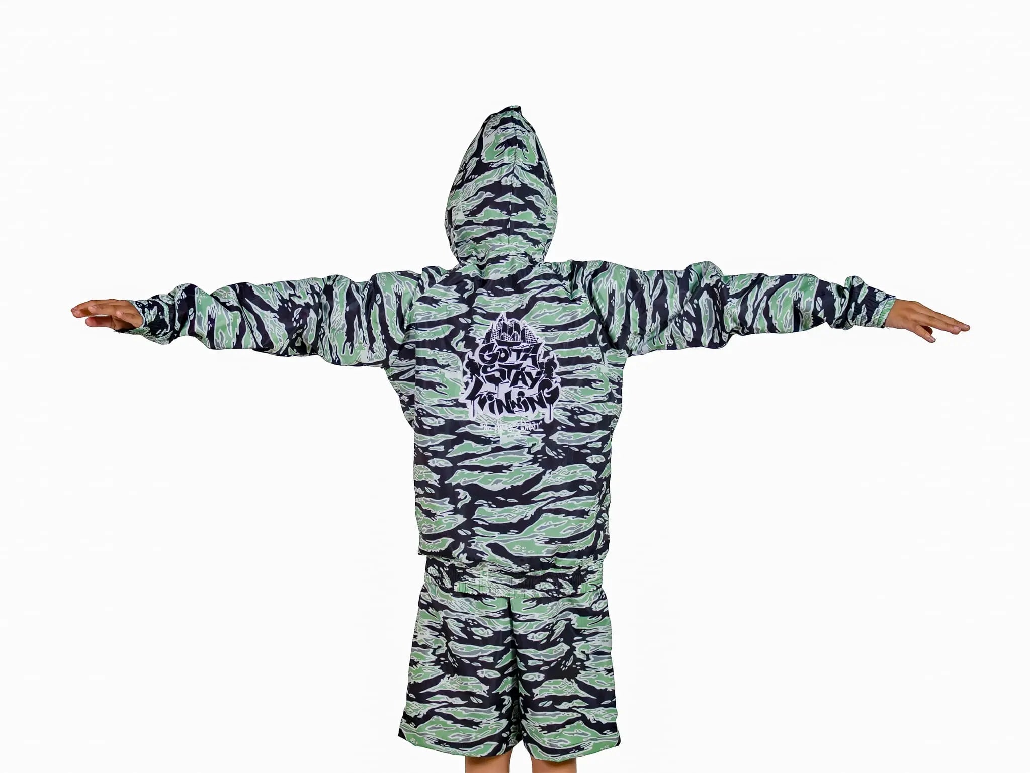 GSW Camouflage Button‑Up Shirt Shorts Set