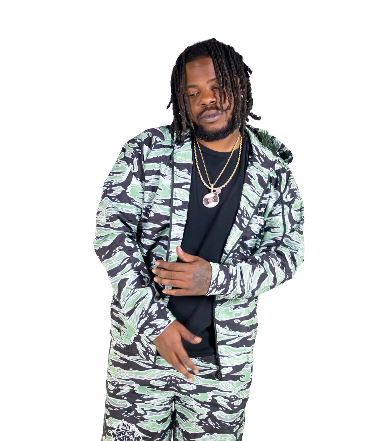 GSW Camouflage Button‑Up Shirt Shorts Set