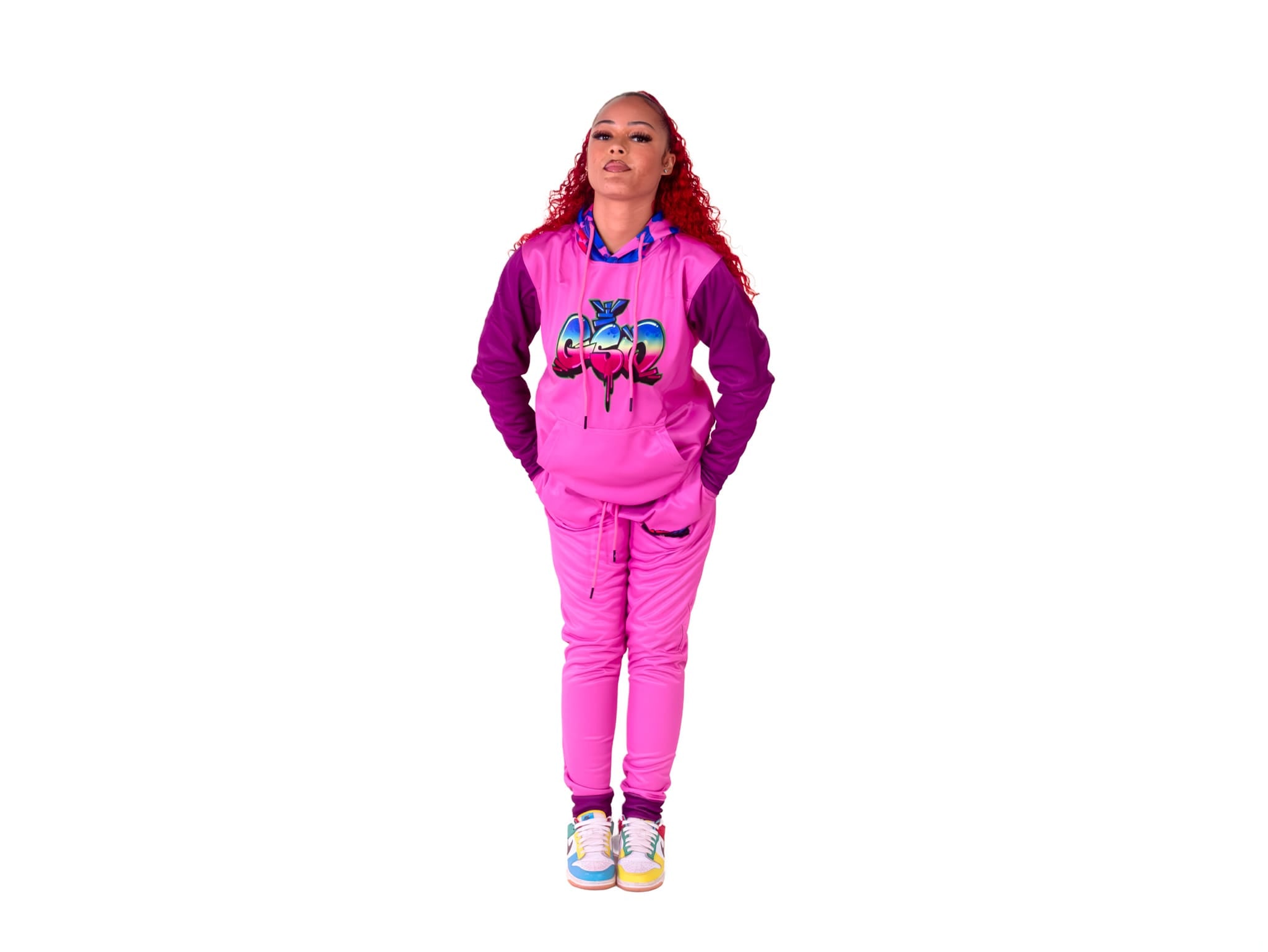 Pink body Hot Pink Sleeve GSW log Camo and Embroidery Design Full Sublimated Track Suit