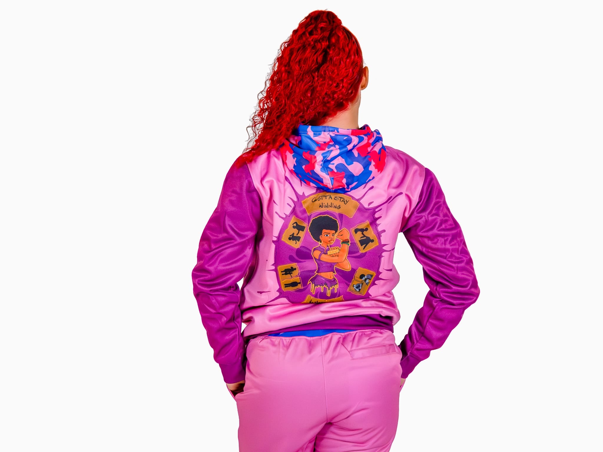 Pink body Hot Pink Sleeve GSW log Camo and Embroidery Design Full Sublimated Track Suit
