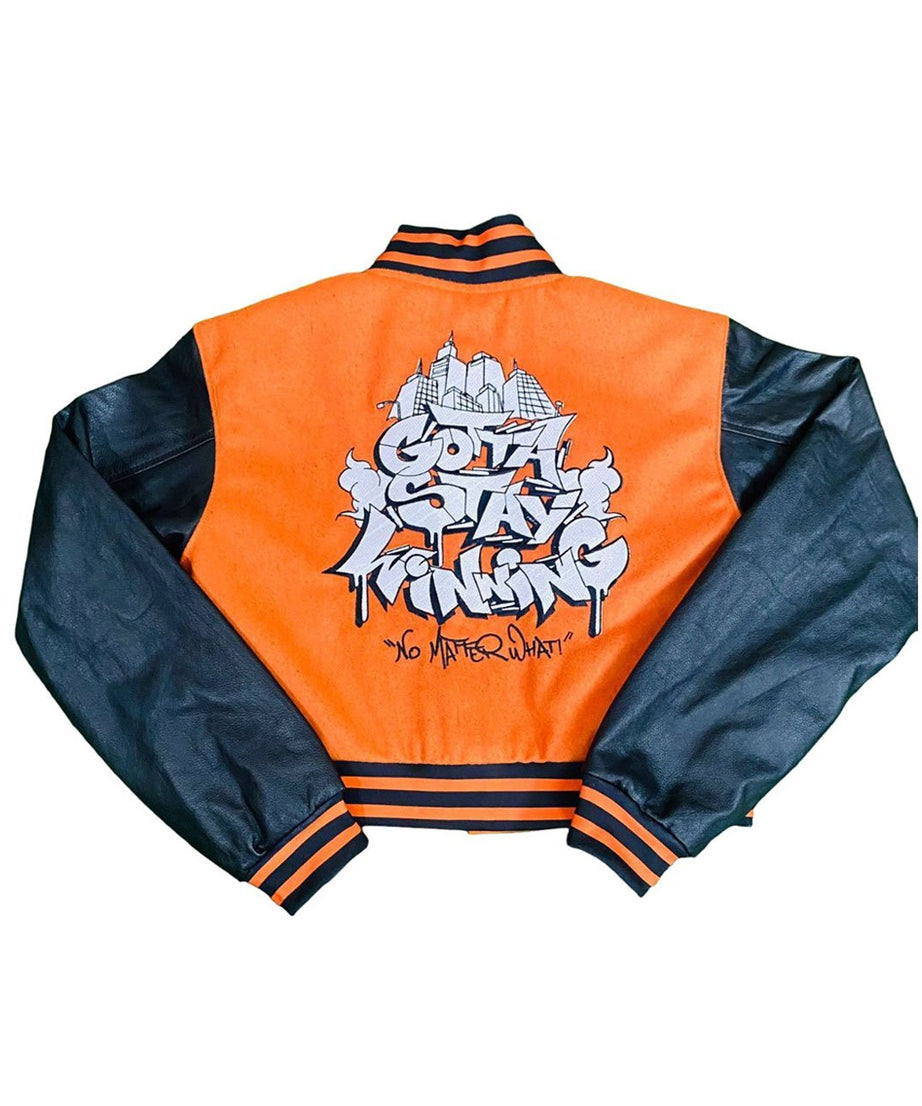 Orange Wool Body Black Leather Sleeve Varsity Winter Jacket (GSWVJOBBKLSFLL- B