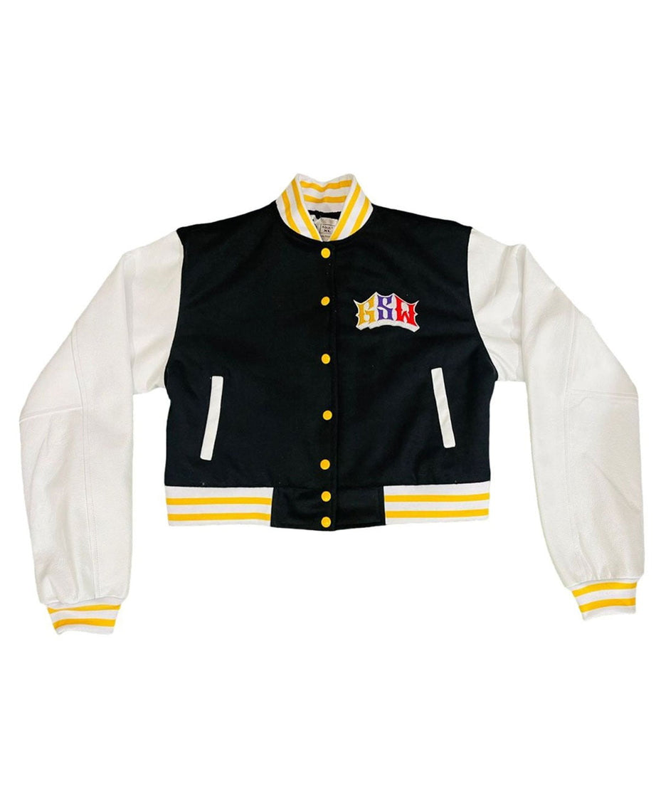 Crop Black Wool Body White Leather Sleeve Varsity Winter Jacket (-GSWVJWBBKSWB-S)-F