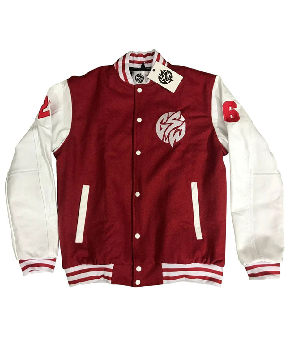 Varsity-Jacket Wool Body LeatherSleevesMaroon+white(-GSWVJMRBWHSLWBLS-S)-F