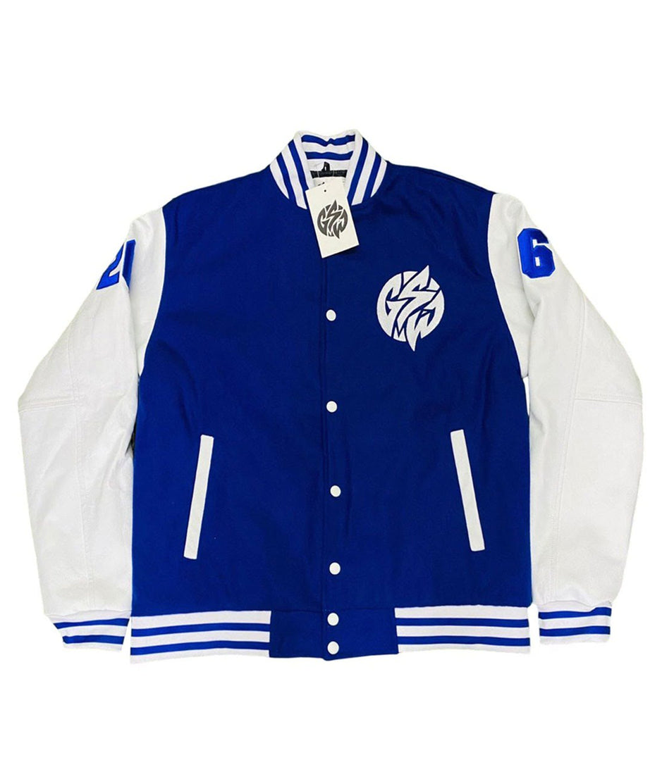 Royal Blue Wool Body White Leather Sleeves Varsity Winter Jacket GSWVJRYBWHSLWBLS-S-) F