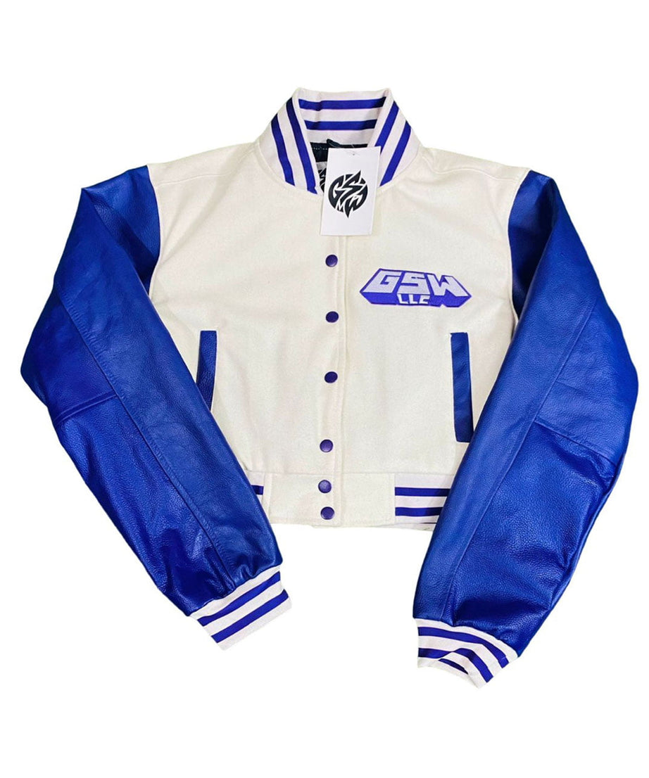Varsity Jacket Wool Body Leather Sleeves Royal Color Varsity Jacket (GSWVJWBRLSWBLS-) F