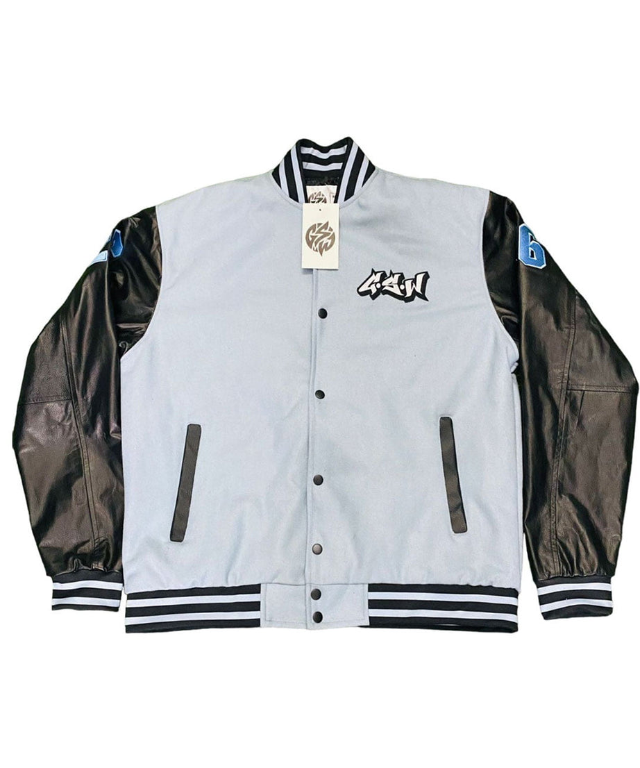Light blue,Wool Body black Leather Sleeve Varsity Jacket SleevesSKY Black-( GSWVJSKBBKSLWBLS-S-)-F