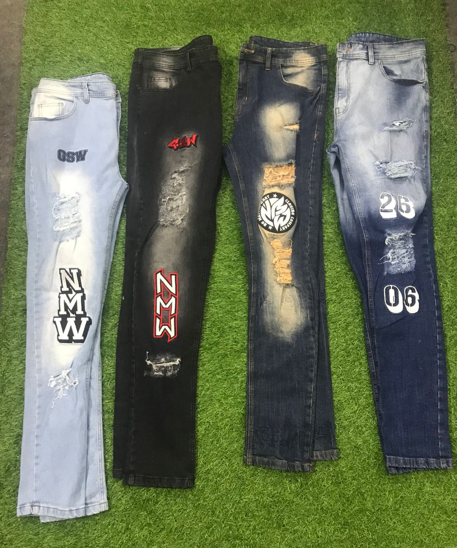 Denim TwoTone Style Embrodiery GSW Navy Blue Shade Pant