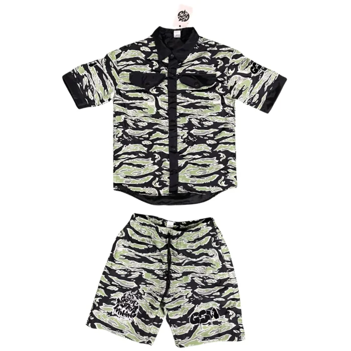 GSW Camouflage Button‑Up Shirt & Shorts Set
